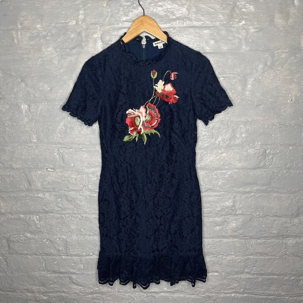 Whistles Women’s Floral Lace Navy Blue Lined Dress Short Sleeve - UK 8 / EU 36 - Picture 1 of 10